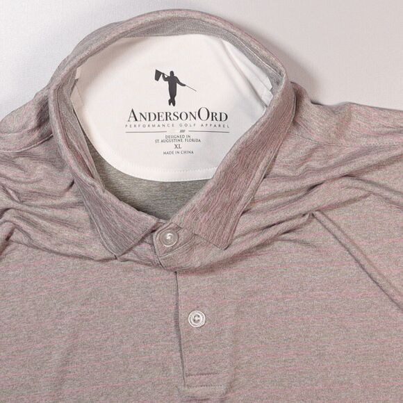 Anderson Ord Men’s XL Performance Golf Polo Shirt Gray Stripe Short Sleeve - Picture 3 of 8